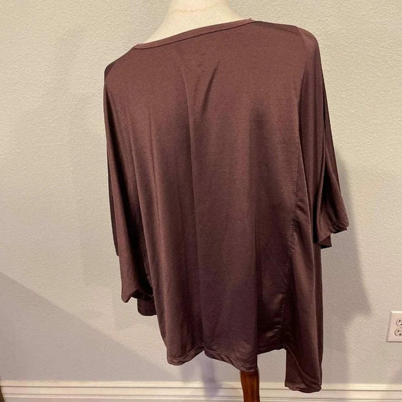 Roamans Womens asymmetrical Tunic Top Sz 14/16 Brown Stretch Slinky - Picture 3 of 6